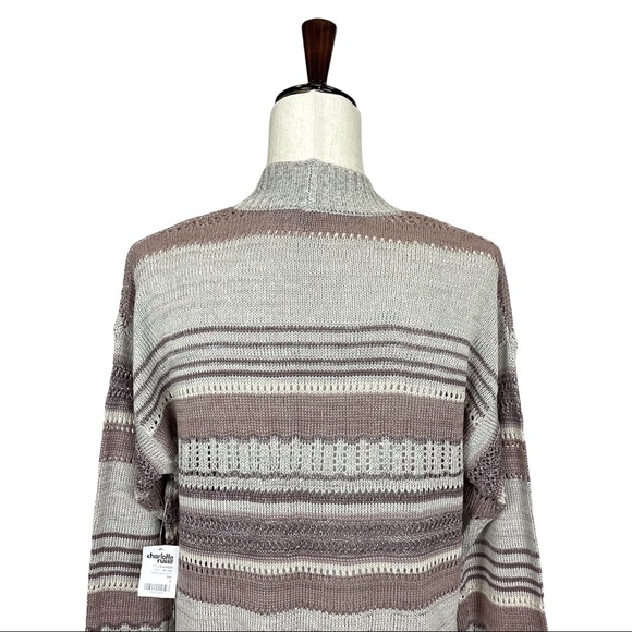 Charlotte Russe Open Knit Long Sleeve Lightweight Striped Cardigan Sweater - Picture 6 of 16